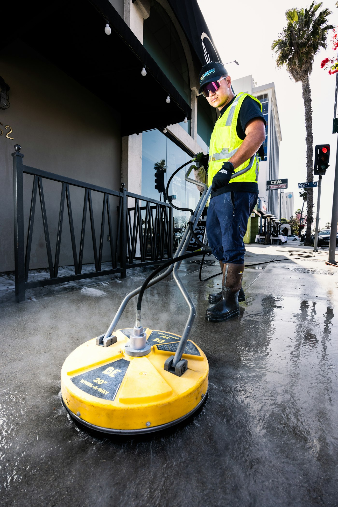Surface cleaner and wand in action